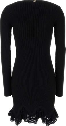 Blumarine Lace-Trimmed Ribbed Viscose Dress - Black