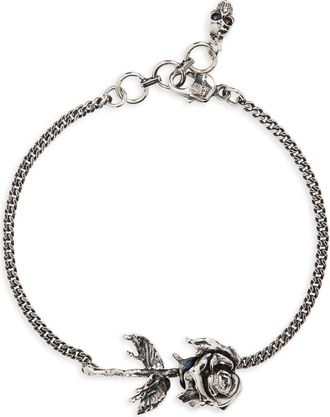 Alexander McQueen Dipped Rose Chain Bracelet in Antique Silver at Nordstrom