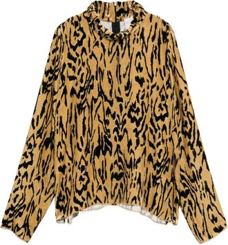 Forte_Forte Blusa con stampa animalier e collo rialzato - Giallo