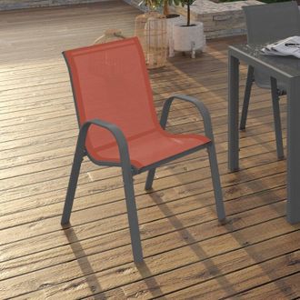 IDMarket Lote De 6 Sillas De Jard&iacute;n Apilables De Metal Y Textileno Lyma Gris-negro Y Terracota