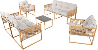 Concept Usine Conjunto de muebles de jard&iacute;n de 8 plazas efecto rat&aacute;n gris claro