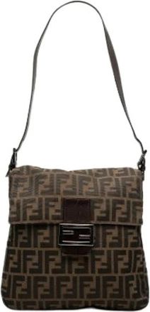 Fendi Pre-owned Canvas Shoulder Bag - Dames - Vintage Schoudertas - Bruin - ONE Size - Leer - Vintage