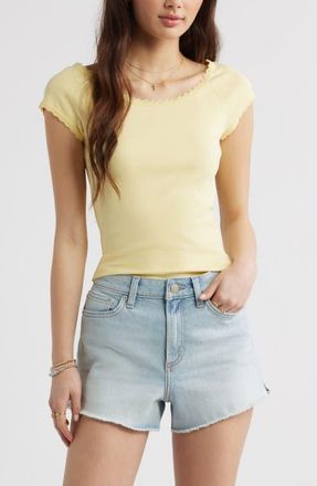 BP. Lace Trim Cotton T-Shirt in Yellow Begonia at Nordstrom, Size Xx-Small