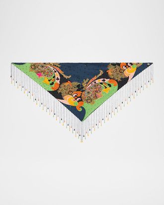 Etro Embroidered Paisley-Print Fringe Scarf