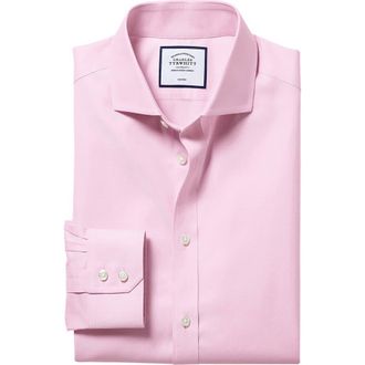 CHARLES TYRWHITT Non-Iron Twill Cutaway Slim Fit Shirt Double Cuff in Pink at Nordstrom, Size 17.5