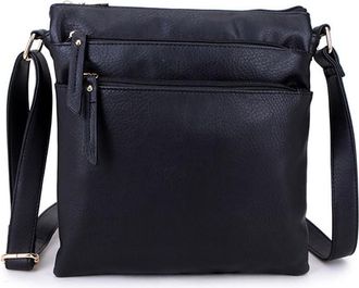 The Accessory Co. Womens Cross Body Bag Messenger Multi Compartment Large Over Shoulder Satchel Handbag Long Strap (4: Black)