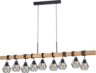Loops Hanging Ceiling Pendant Light Black Cage & Wood 9x E27 Dining Table Multi Lamp
