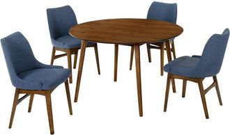 Armen Living Arcadia & Azalea 48in Round & Walnut Wood 5pc Dining Set