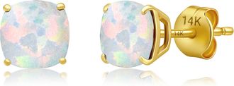 MAX + STONE 14k Yellow or White Gold 6MM Cushion Cut Gemstone Solitaire Gemstone Studs