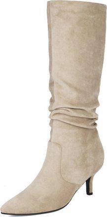 Generic Womens Pointed Toe Slouchy Mid-Calf Boots Pull on Long Boots Stiletto High Heel Party Prom Shoes,Apricot,5.5 UK