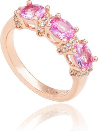 Suzy Levian Rose Sterling Silver Natural Pink Sapphire and Diamond Accent Half Band