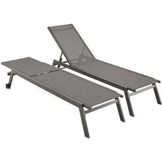 Sweeek Set of 2 multi-position aluminium sun loungers with wheels, Elsa, Anthracite, 191x55x94 cm