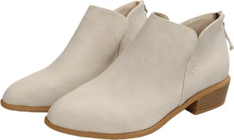 Generic Womens V Cut Thick Heel Ankle Booties - Pointed Toe Back Zip Up Western Boots - Vintage Comfortable Pull On Boot (white,8.5)