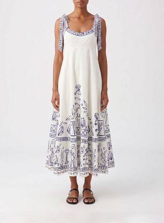 Alemais Abito Leela Ballet midi in lino con stampa grafica