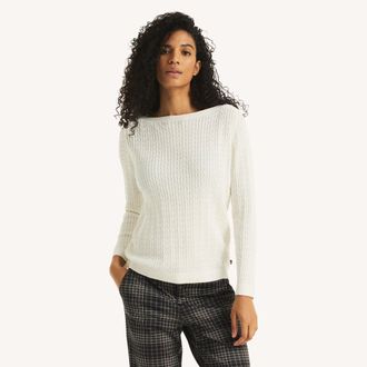 Nautica Womens Cable Boatneck Sweater