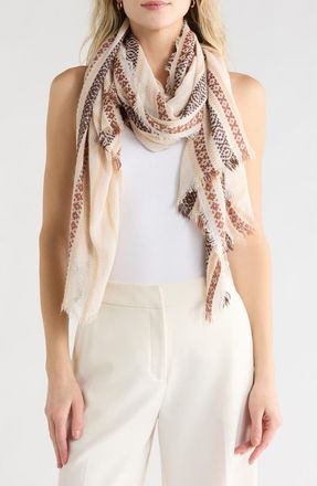 Melrose and Market Geometric Stripe Scarf in Ivory- Tan at Nordstrom Rack