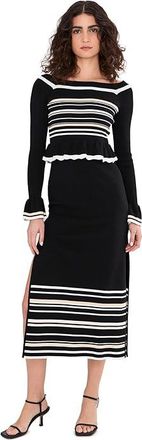 Adrianna Papell Shoulder Knit Midi Dress Womens Dress Ivory/Black : 12, Polyester