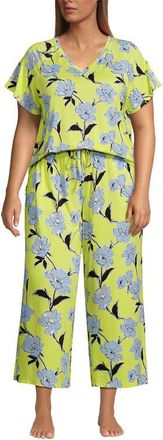 Lands End Cooling Pajama Set - Short Sleeve Top and Crop Pants in Soft Lemoncello Etched Floral at Nordstrom, Size 2X