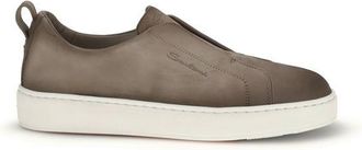 Santoni Beige Calf Leather Bos Taurus Low Top Mens Sneakers
