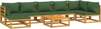 vidaXL Set De Muebles De Jard&iacute;n 8 Pzas Madera Maciza Con Cojines Verde Vidaxl