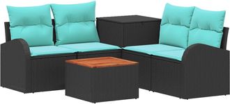 vidaXL Juego De Sof&aacute; 6 Uds. Negro Y Azul Rat&aacute;n Sint&eacute;tico Y Acero Vidaxl
