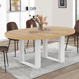 IDMarket Idmarket - Mesa De Comedor Redonda Extensible Phoenix 6-8 Personas Madera Y Blanco 120-160 Cm