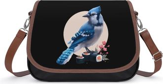 Generic Blue Jay Bird Japanese Sushi1 Crossbody Bag Womens Handbag PU Message Bags Shoulder Purse with Adjustable Strap