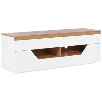 Beliani Mueble Tv Blanco Madera Clara 140 X 40 Cm Mdf 4 Cajones 2 Estantes Cheval