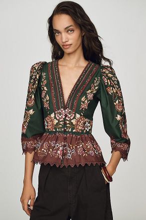 Farm Rio Daniela 100% Cotton Peplum Blouse