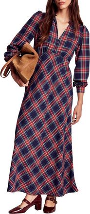 Boden Check Long Sleeve Maxi Dress in Navy Green And Red Check at Nordstrom, Size 0