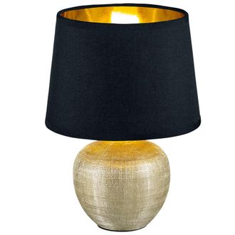 Trio Leuchten L&aacute;mpara De Sobremesa Moderna Cer&aacute;mica Dorada Pantalla Luxor Negra &Oslash;18 Cm Trio Iluminaci&oacute;n