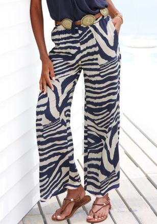 Lascana Palazzohose LASCANA, Damen, Gr. 34, N-Gr, beige (creme, graublau bedruckt), Web, Obermaterial: 100% Viskose, animal-print, bedruckt, figurumspielend k