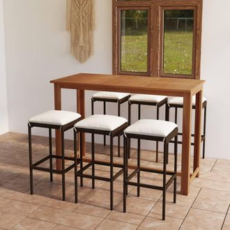 vidaXL Conjunto De Bar Para Jard&iacute;n 7 Piezas Con Cojines Marr&oacute;n Vidaxl
