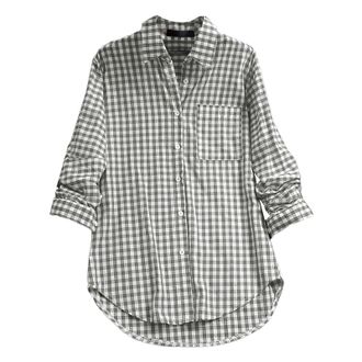 Generic Womens Plaid Shirt Oversized Button Down Shirts Casual Lapel Collar Long Sleeve Blouse Vintage Boyfriend Long Checked Shirts Basic Loose Check Blouses