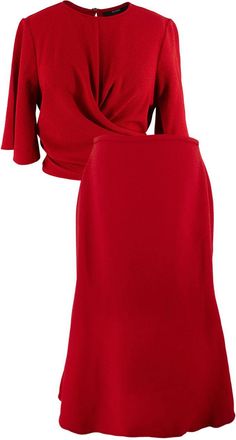 Ellery Red Crepe Wrap-tie Blouse & Fluted Skirt Size S