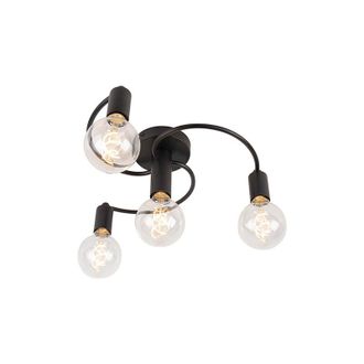 QAZQA Qazqa - Moderno Plaf&oacute;n Inteligente Negro Con 4 G95 Wifi - Facil Acero Redonda Adecuado Para Led Max. 4 X 4.9 Watt