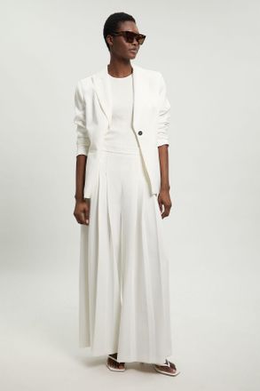 Karen Millen Womens Tailored Structured Crepe Pleated Wide Leg Trousers - White - Size 16 UK