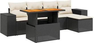 vidaXL Vidaxl - Set De Sof&aacute;s De Jard&iacute;n 6 Piezas Y Cojines Rat&aacute;n Sint&eacute;tico Negro