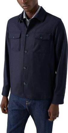 Eton Woven Wool & Cashmere Button-Up Overshirt in Navy at Nordstrom, Size Large