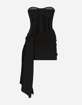 Dolce & Gabbana Short Milano Rib Jersey Dress With Corset Detailing - Woman Dresses Black Viscose 46