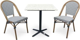 DCB Garden Conjunto de comedor de jardín de 2 plazas de acero y terrazo