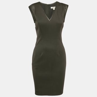 Balmain Black Jersey And Mesh V-Neck Bodycon Dress