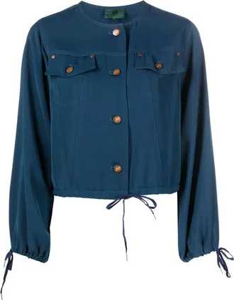 Jean Paul Gaultier 1980s collarless buttoned blouse - women - Polyester - 40 - Blue