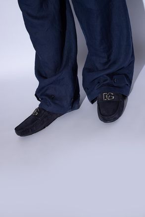 Dolce & Gabbana Suede Moccasins With Logo, Mens, Navy Blue