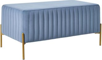 Beliani Bench Blue Velvet Upholstery Gold Metal Legs 91 x 47 cm Rectangular Seat Glamour Living Room UTAH