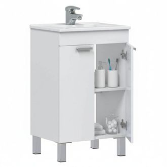 Dmora Mobile Sottolavabo Tuglie, 2 Ante, Apertura Battente, Piedini Alluminio, 50x39x80h cm Bianco Lucido