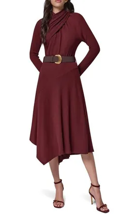DKNY Mock Neck Long Sleeve Asymmetrical Hem Dress in Black Cherry at Nordstrom, Size X-Small