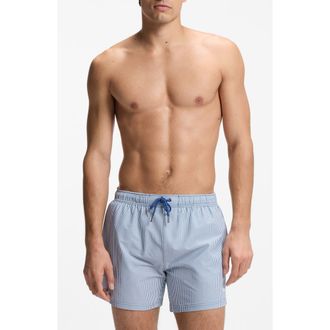 BOSS Velvet Fish Swim Trunks in Open Blue at Nordstrom, Size Xx-Large