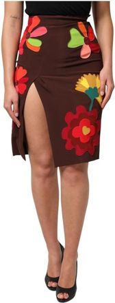 Dolce & Gabbana Bloemen hoge taille rok met zijsplit - Dames - Korte rokken - Bruin - S - Rokken