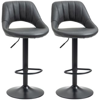HOMCOM Barstools Set of 2 Adjustable Swivel Height Gas Lift PU Leather Chairs | TJ Hughes